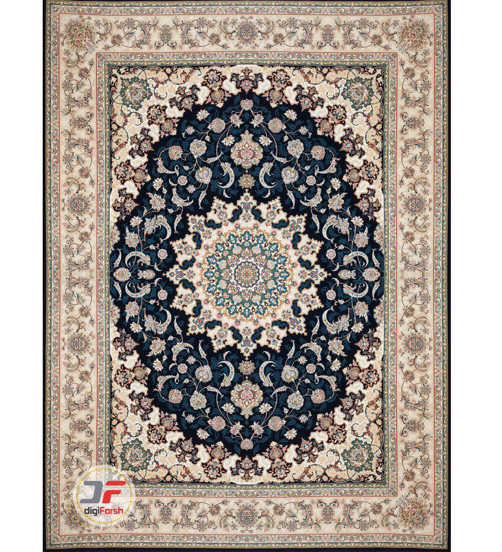 فرش مدرن کلاسیک 1200 شانه طرح گل برجسته زمینه سرمه ای کد 521215111