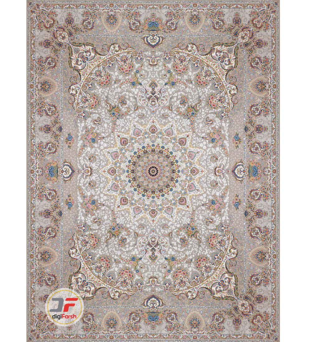 فرش بزرگمهر طرح گل برجسته 1200 شانه زمینه نقره ای کد 521251113