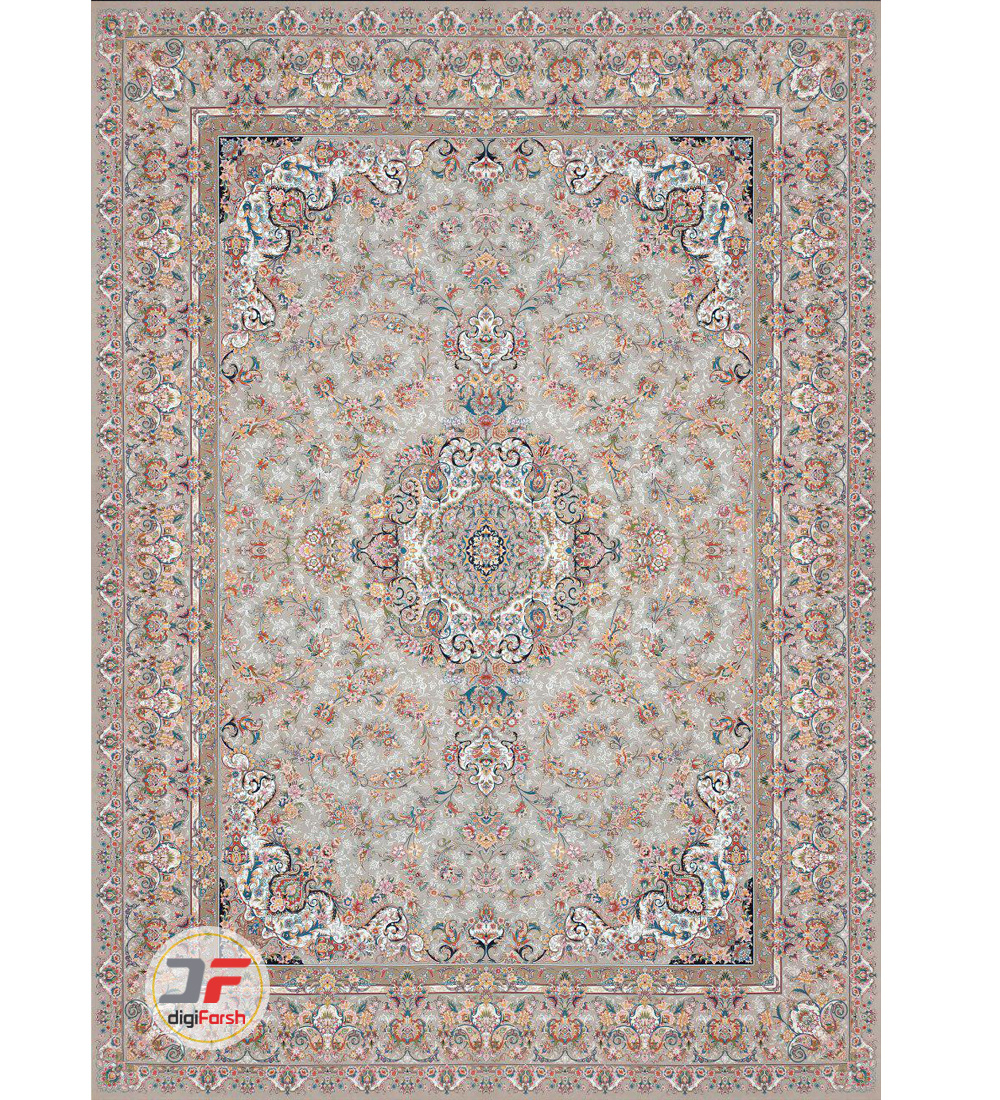 فرش بزرگمهر گل برجسته کاشان -1200 شانه زمینه نقره ای کد 15121