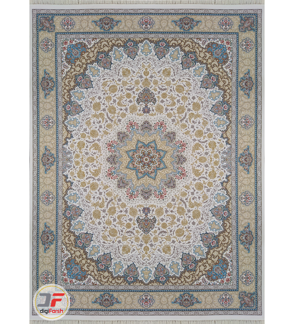 فرش ماشینی کاشان طرح نایین اصفهان زمینه کرم - 1200 شانه برجسته کد 221261
