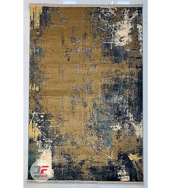 فرش مدرن و پتینه طرح گل برجسته اشپزخانه زمینه طلایی سرمه ای کد 33-159