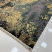 فرش ماشینی اتاق خواب طرح مدرن گل برجسته وینتیج زمینه بژ طلایی کد 32-100
