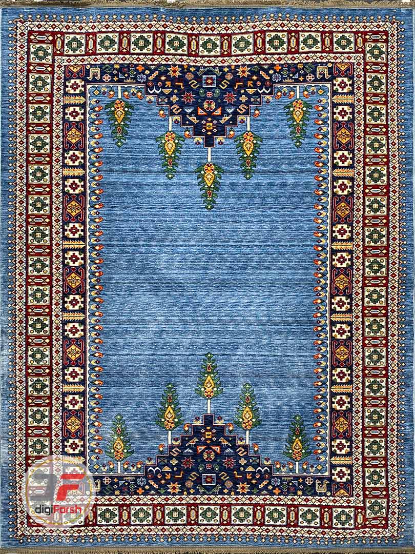 فرش طرح سنتی و دستبافت سروناز آبی کد 2002